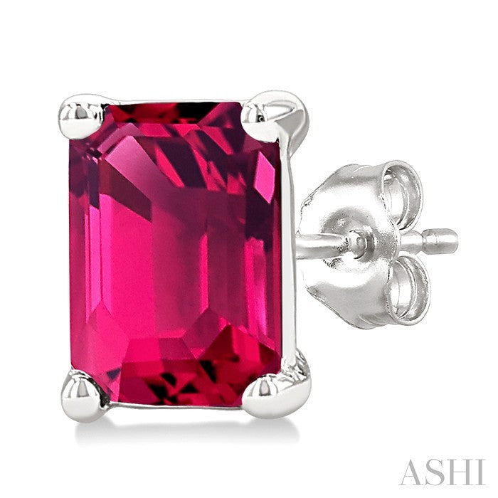 4X3 MM Octagon Shape Pink Tourmaline Semi-Precious Stud Earrings in 10K White Gold