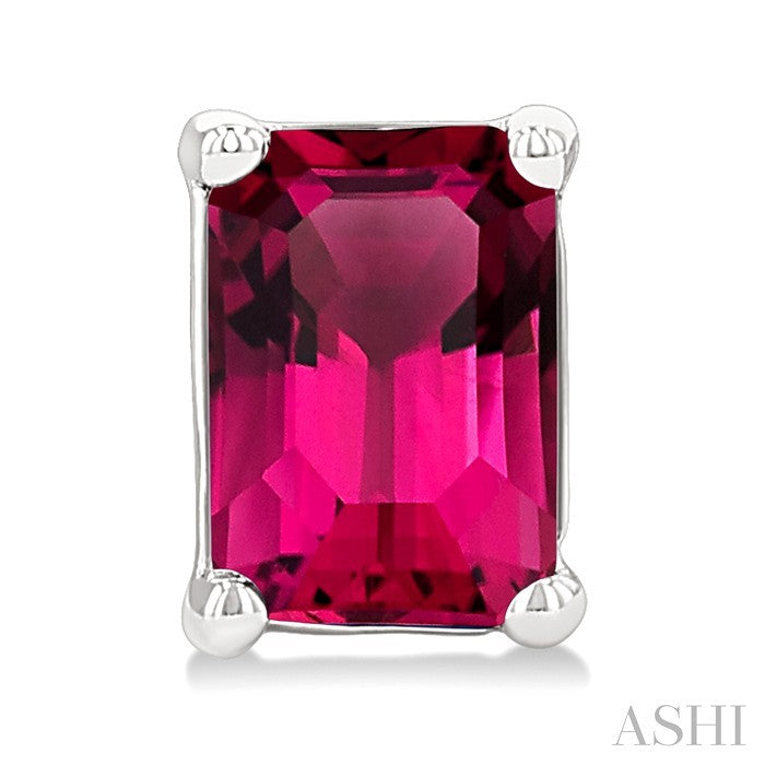 4X3 MM Octagon Shape Pink Tourmaline Semi-Precious Stud Earrings in 10K White Gold