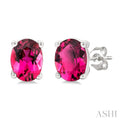 4X3 MM Oval Shape Pink Tourmaline Semi-Precious Stud Earrings in 10K White Gold