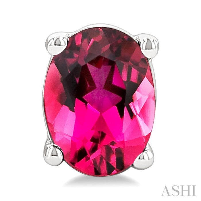4X3 MM Oval Shape Pink Tourmaline Semi-Precious Stud Earrings in 10K White Gold