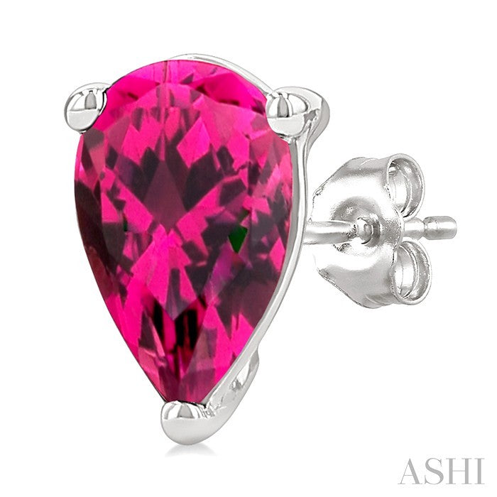 4X3 MM Pear Shape Pink Tourmaline Semi-Precious Stud Earrings in 10K White Gold
