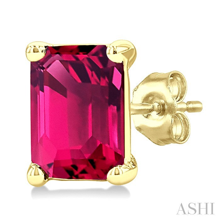 4X3 MM Octagon Shape Pink Tourmaline Semi-Precious Stud Earrings in 10K Yellow Gold