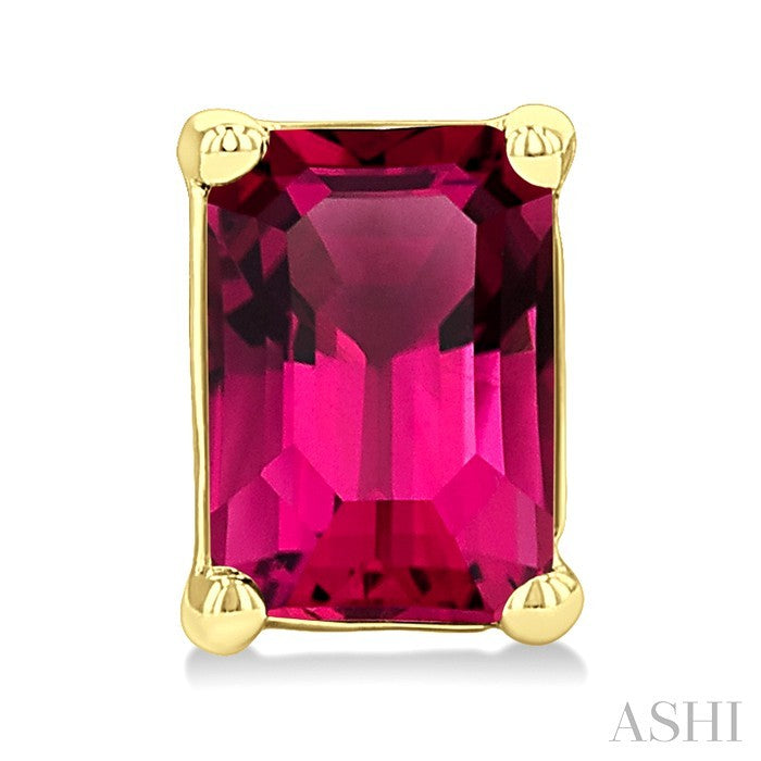 4X3 MM Octagon Shape Pink Tourmaline Semi-Precious Stud Earrings in 10K Yellow Gold