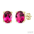4X3 MM Oval Shape Pink Tourmaline Semi-Precious Stud Earrings in 10K Yellow Gold