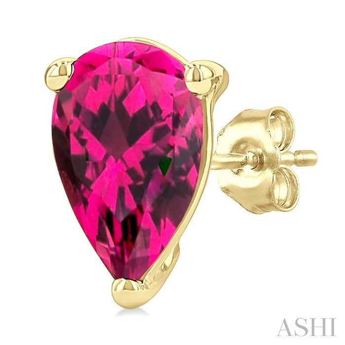 4X3 MM Pear Shape Pink Tourmaline Semi-Precious Stud Earrings in 10K Yellow Gold