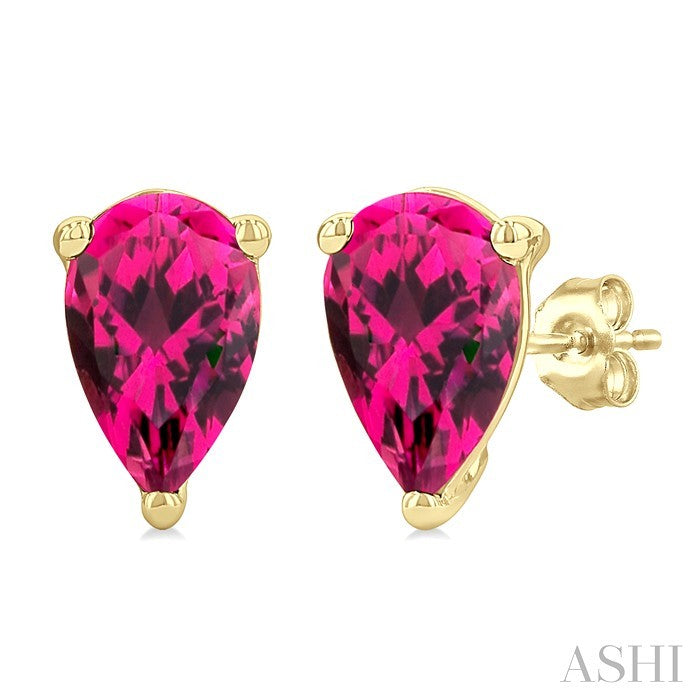 4X3 MM Pear Shape Pink Tourmaline Semi-Precious Stud Earrings in 10K Yellow Gold