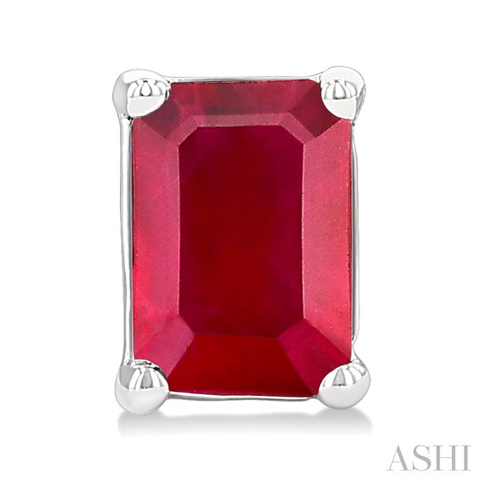 4X3 MM Octagon Shape Ruby Precious Stud Earrings in 10K White Gold