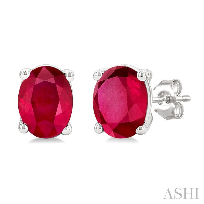 4X3 MM Oval Shape Ruby Precious Stud Earrings in 10K White Gold