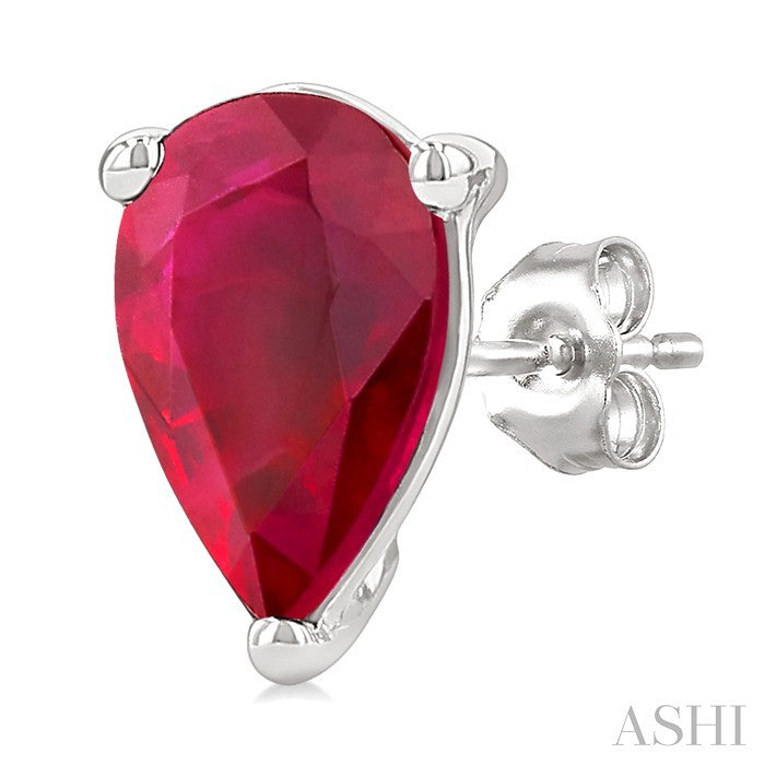 4X3 MM Pear Shape Ruby Precious Stud Earrings in 10K White Gold
