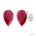 4X3 MM Pear Shape Ruby Precious Stud Earrings in 10K White Gold