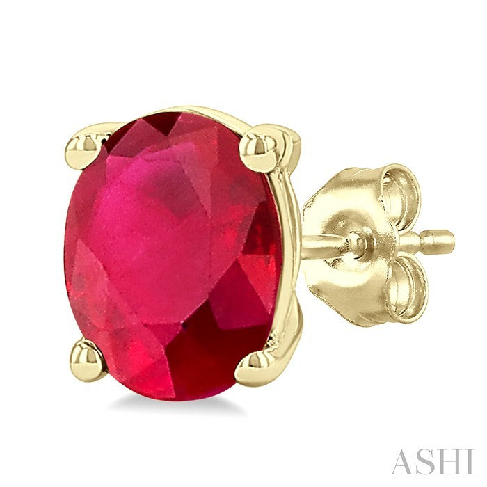 4X3 MM Oval Shape Ruby Precious Stud Earrings in 10K Yellow Gold