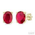 4X3 MM Oval Shape Ruby Precious Stud Earrings in 10K Yellow Gold