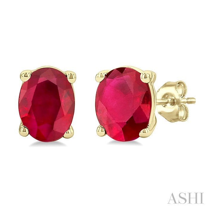 4X3 MM Oval Shape Ruby Precious Stud Earrings in 10K Yellow Gold
