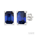 4X3 MM Octagon Shape Sapphire Precious Stud Earrings in 10K White Gold