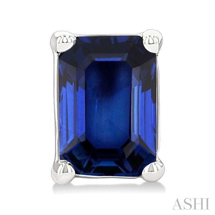 4X3 MM Octagon Shape Sapphire Precious Stud Earrings in 10K White Gold