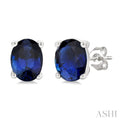 4X3 MM Oval Shape Sapphire Precious Stud Earrings in 10K White Gold