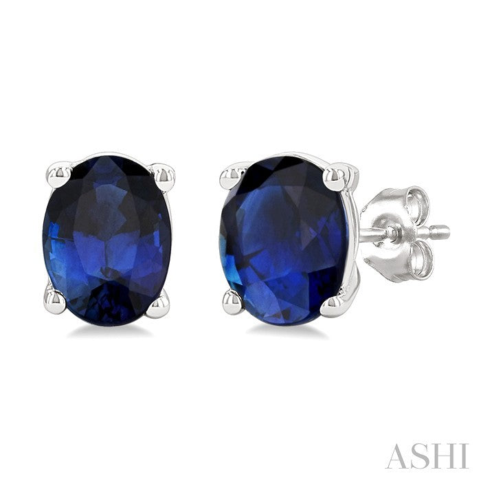 4X3 MM Oval Shape Sapphire Precious Stud Earrings in 10K White Gold
