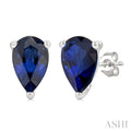 4X3 MM Pear Shape Sapphire Precious Stud Earrings in 10K White Gold