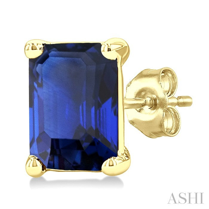 4X3 MM Octagon Shape Sapphire Precious Stud Earrings in 10K Yellow Gold