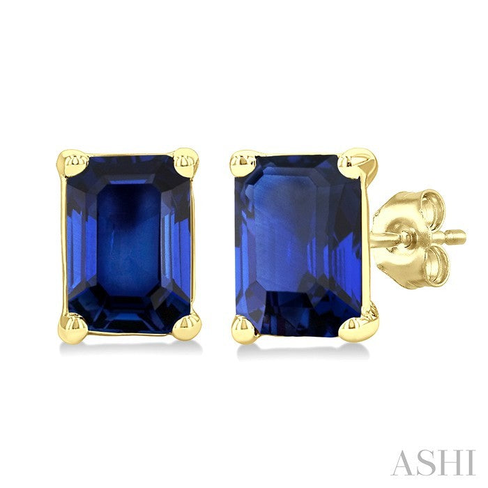 4X3 MM Octagon Shape Sapphire Precious Stud Earrings in 10K Yellow Gold