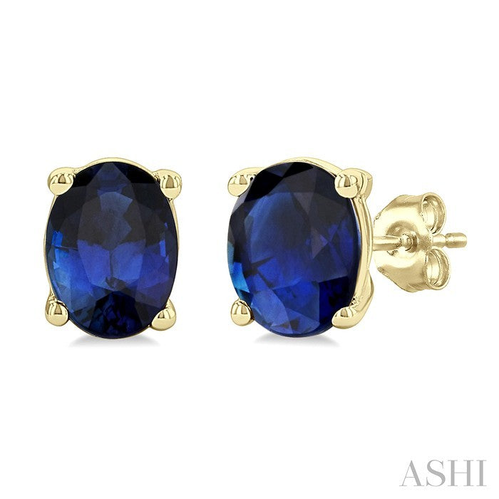 4X3 MM Oval Shape Sapphire Precious Stud Earrings in 10K Yellow Gold