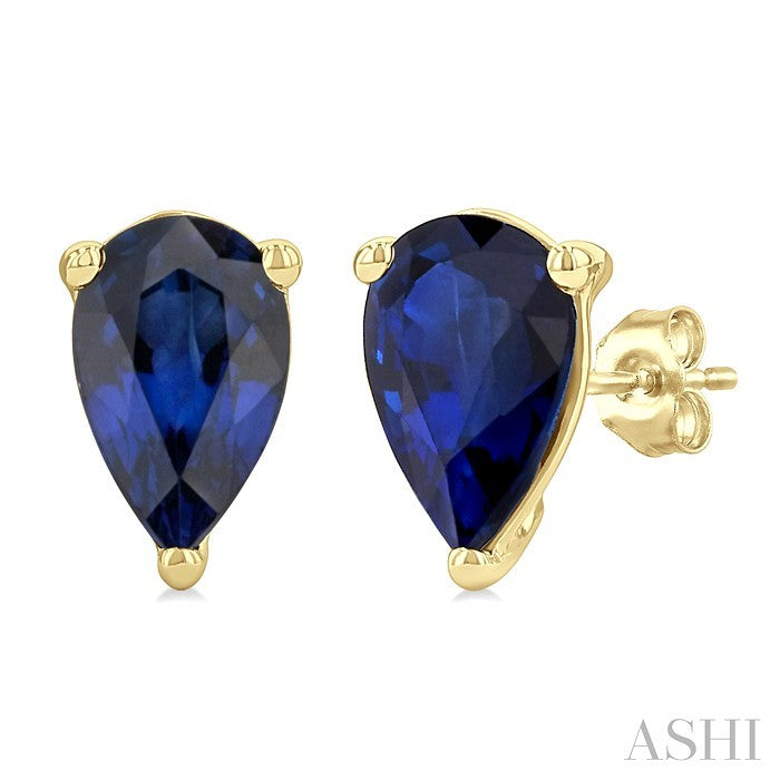 4X3 MM Pear Shape Sapphire Precious Stud Earrings in 10K Yellow Gold