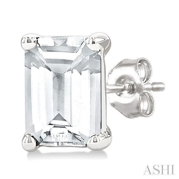 4X3 MM Octagon Shape White Topaz Semi-Precious Stud Earrings in 10K White Gold