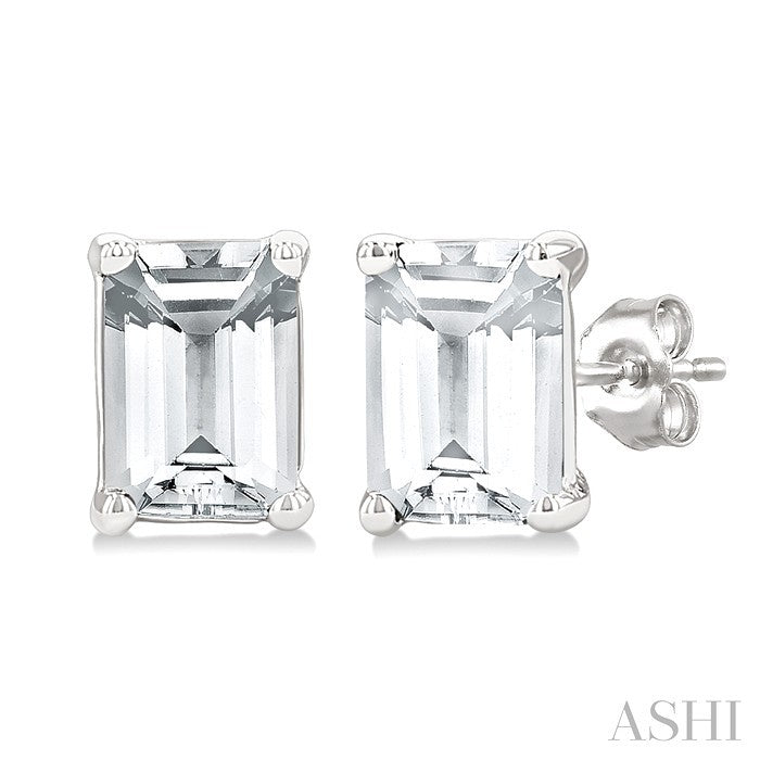 4X3 MM Octagon Shape White Topaz Semi-Precious Stud Earrings in 10K White Gold