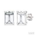 4X3 MM Octagon Shape White Topaz Semi-Precious Stud Earrings in 10K White Gold