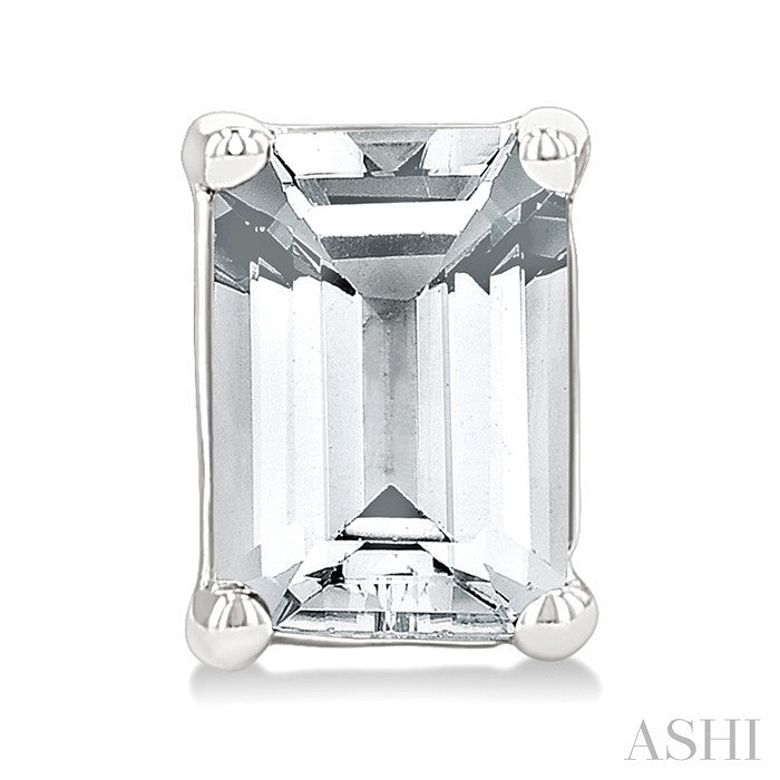 4X3 MM Octagon Shape White Topaz Semi-Precious Stud Earrings in 10K White Gold