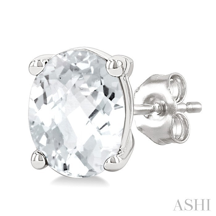 4X3 MM Oval Shape White Topaz Semi-Precious Stud Earrings in 10K White Gold