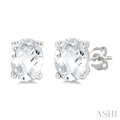 4X3 MM Oval Shape White Topaz Semi-Precious Stud Earrings in 10K White Gold