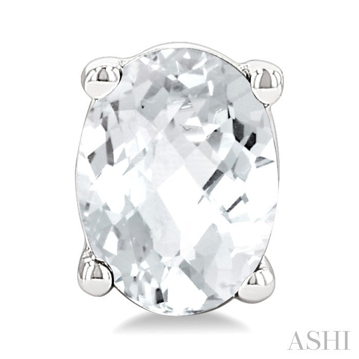 4X3 MM Oval Shape White Topaz Semi-Precious Stud Earrings in 10K White Gold