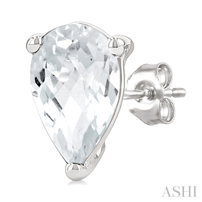 4X3 MM Pear Shape White Topaz Semi-Precious Stud Earrings in 10K White Gold