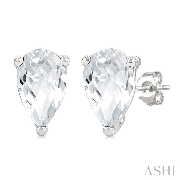 4X3 MM Pear Shape White Topaz Semi-Precious Stud Earrings in 10K White Gold