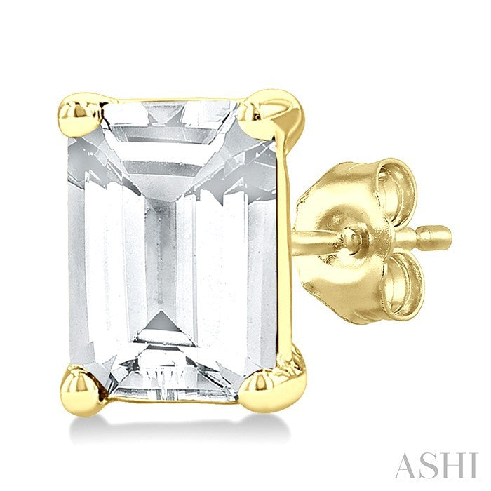 4X3 MM Octagon Shape White Topaz Semi-Precious Stud Earrings in 10K Yellow Gold