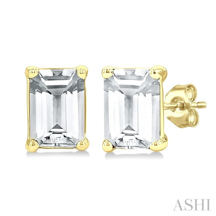 4X3 MM Octagon Shape White Topaz Semi-Precious Stud Earrings in 10K Yellow Gold