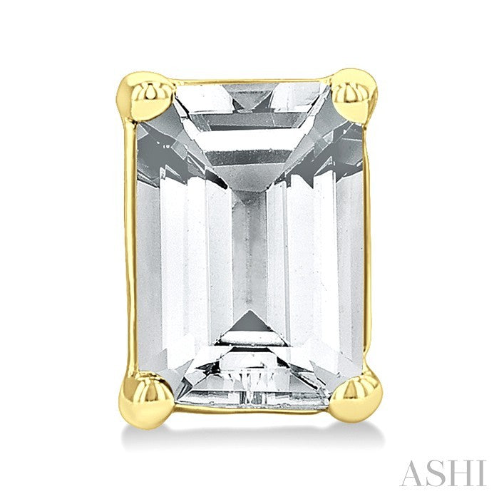 4X3 MM Octagon Shape White Topaz Semi-Precious Stud Earrings in 10K Yellow Gold