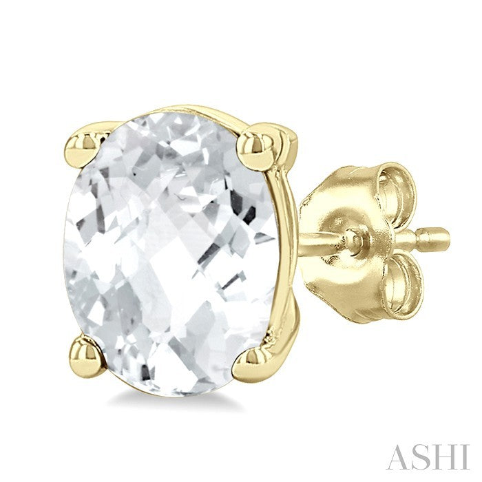 4X3 MM Oval Shape White Topaz Semi-Precious Stud Earrings in 10K Yellow Gold