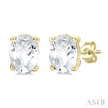 4X3 MM Oval Shape White Topaz Semi-Precious Stud Earrings in 10K Yellow Gold