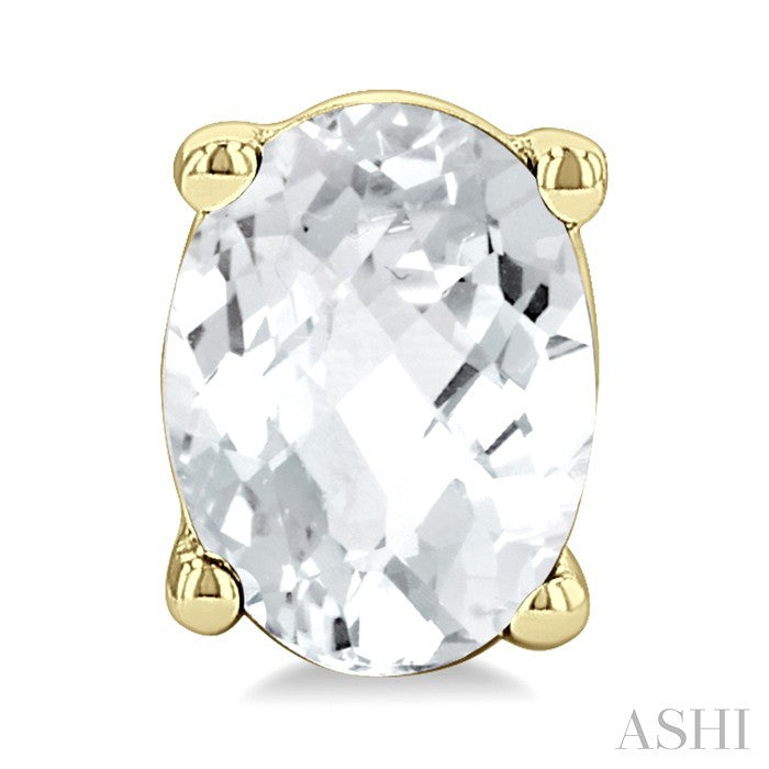 4X3 MM Oval Shape White Topaz Semi-Precious Stud Earrings in 10K Yellow Gold