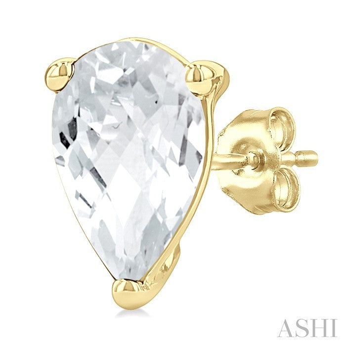 4X3 MM Pear Shape White Topaz Semi-Precious Stud Earrings in 10K Yellow Gold