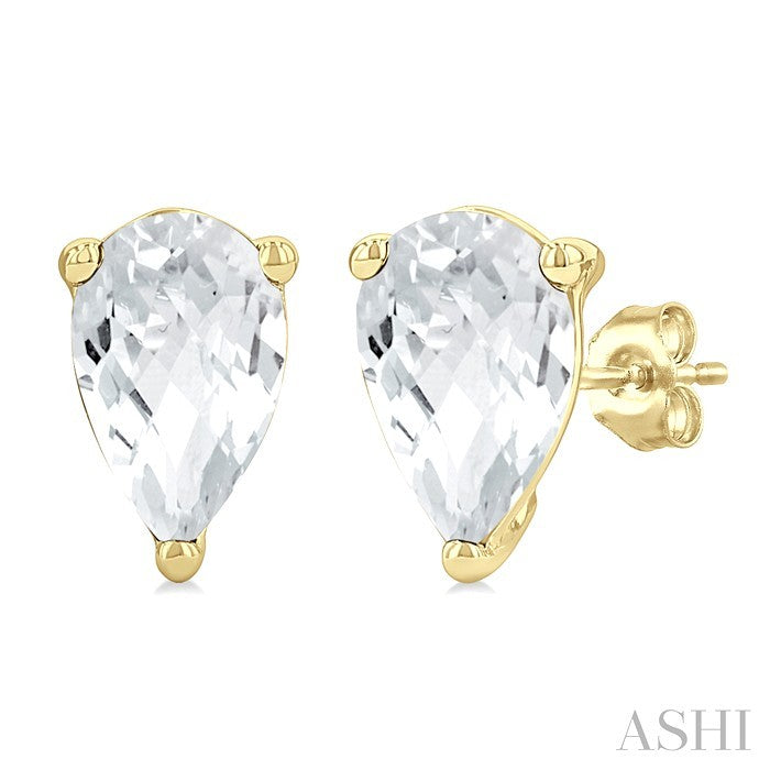 4X3 MM Pear Shape White Topaz Semi-Precious Stud Earrings in 10K Yellow Gold