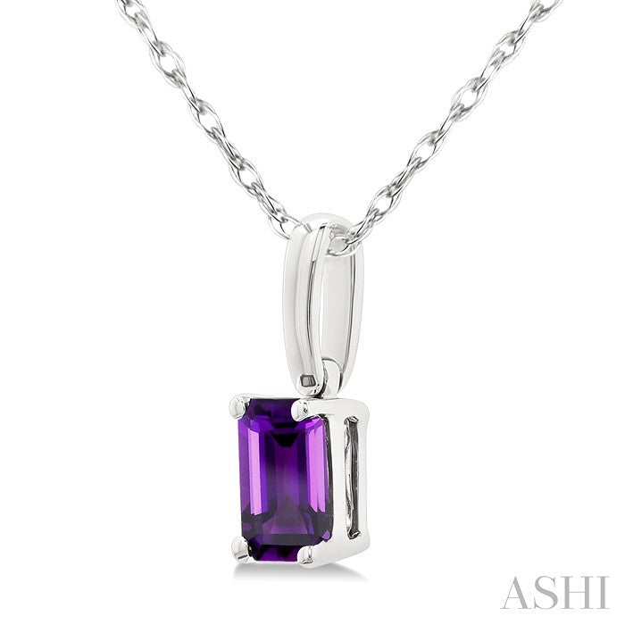 5X3 MM Octagon Shape Amethyst Semi-Precious Solitaire Pendant With Chain in 10K White Gold