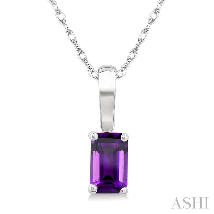 5X3 MM Octagon Shape Amethyst Semi-Precious Solitaire Pendant With Chain in 10K White Gold