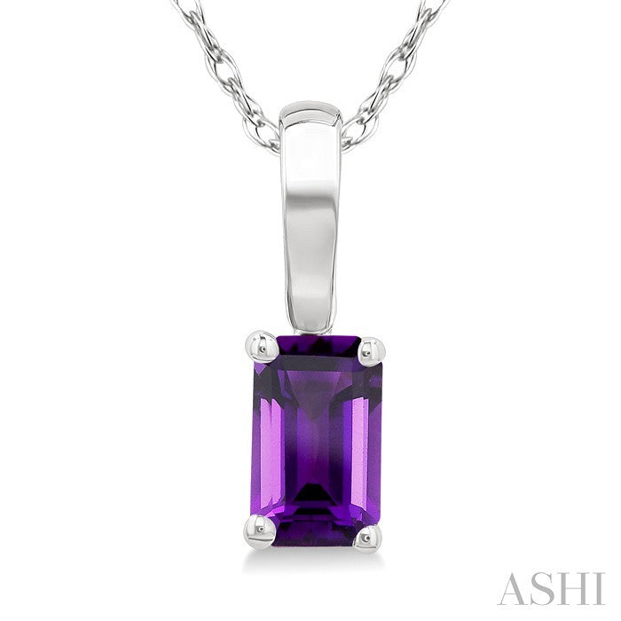 5X3 MM Octagon Shape Amethyst Semi-Precious Solitaire Pendant With Chain in 10K White Gold