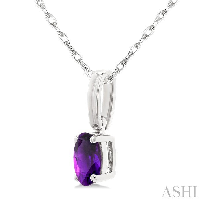 5X3 MM Oval Shape Amethyst Semi-Precious Solitaire Pendant With Chain in 10K White Gold