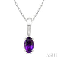 5X3 MM Oval Shape Amethyst Semi-Precious Solitaire Pendant With Chain in 10K White Gold