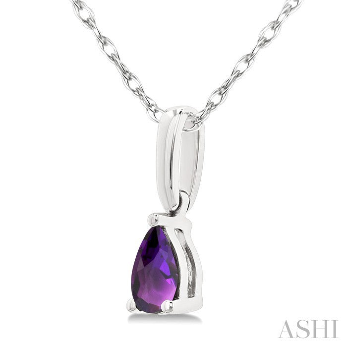 5X3 MM Pear Shape Amethyst Semi-Precious Solitaire Pendant With Chain in 10K White Gold