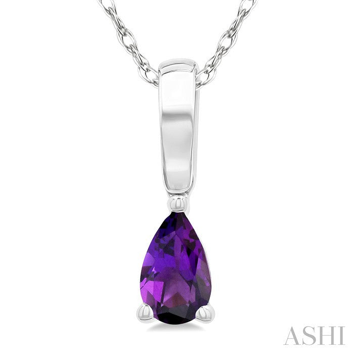 5X3 MM Pear Shape Amethyst Semi-Precious Solitaire Pendant With Chain in 10K White Gold